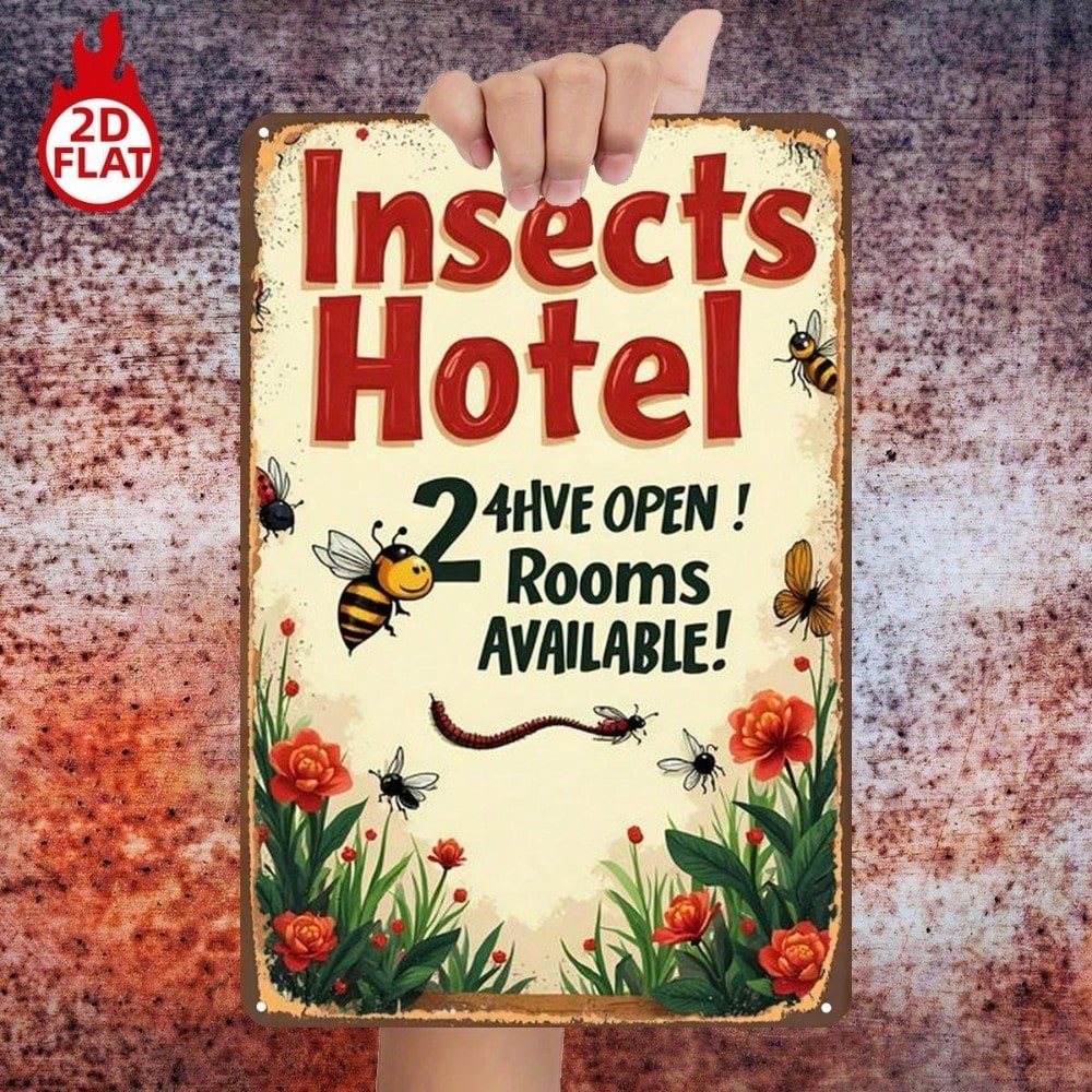 CIFbuy 1Pc 2D Insetos Planos Hotel Metal Sign 24H Pintura Decorativa Aberta