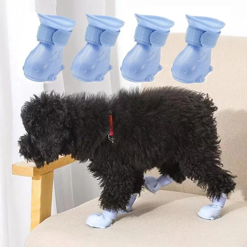 4-Piece Waterproof Non-Slip Dog Rain Shoes Rubber Boots for Dogs  Cats  Versatile Outdoor Pet Footwear for All Seasons&&