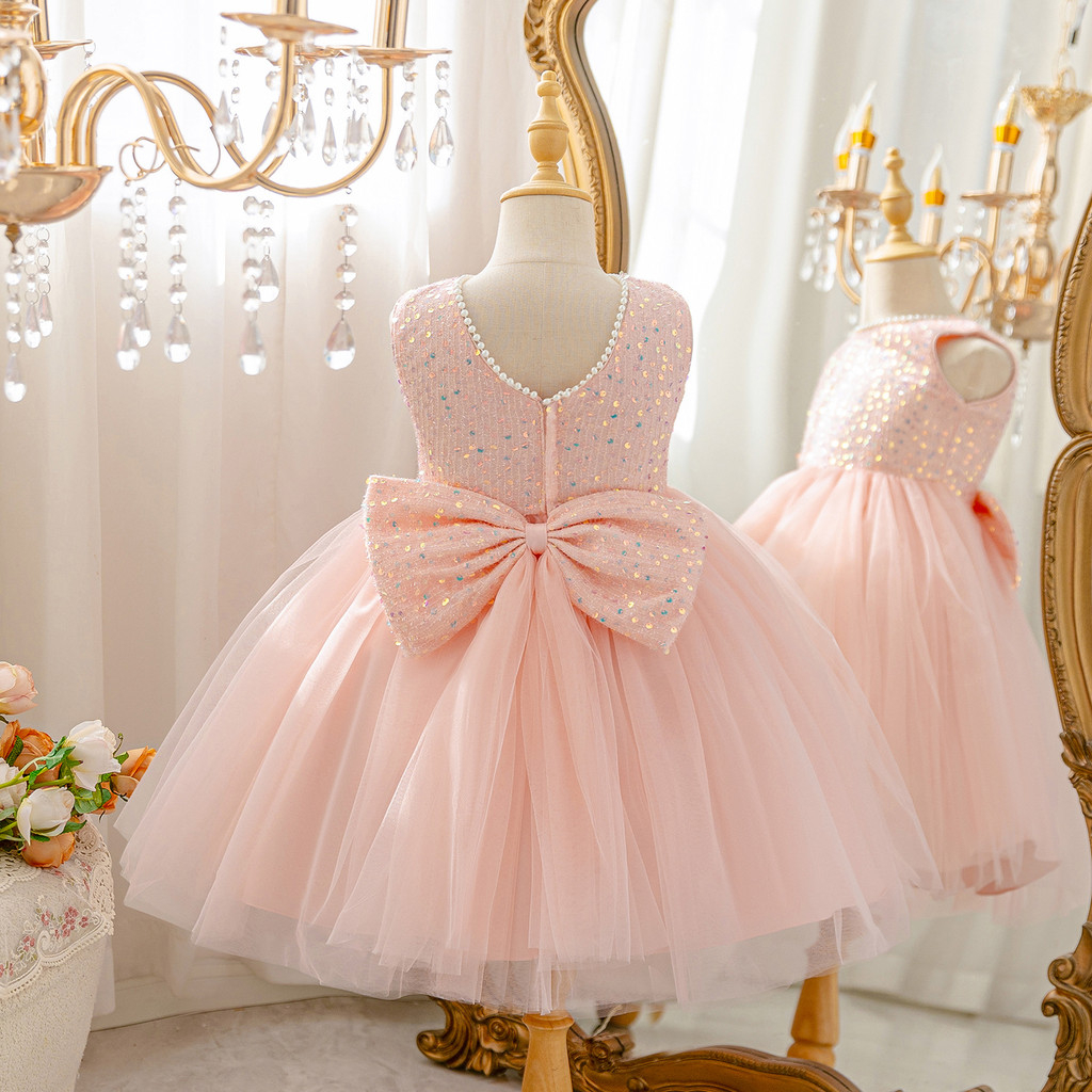 WFRV 3-8 Year Girl Summer Birthday Party Unicorn Princess Dress Star Sequin Large Bow Sleeveless Banquet Etiquette Dress