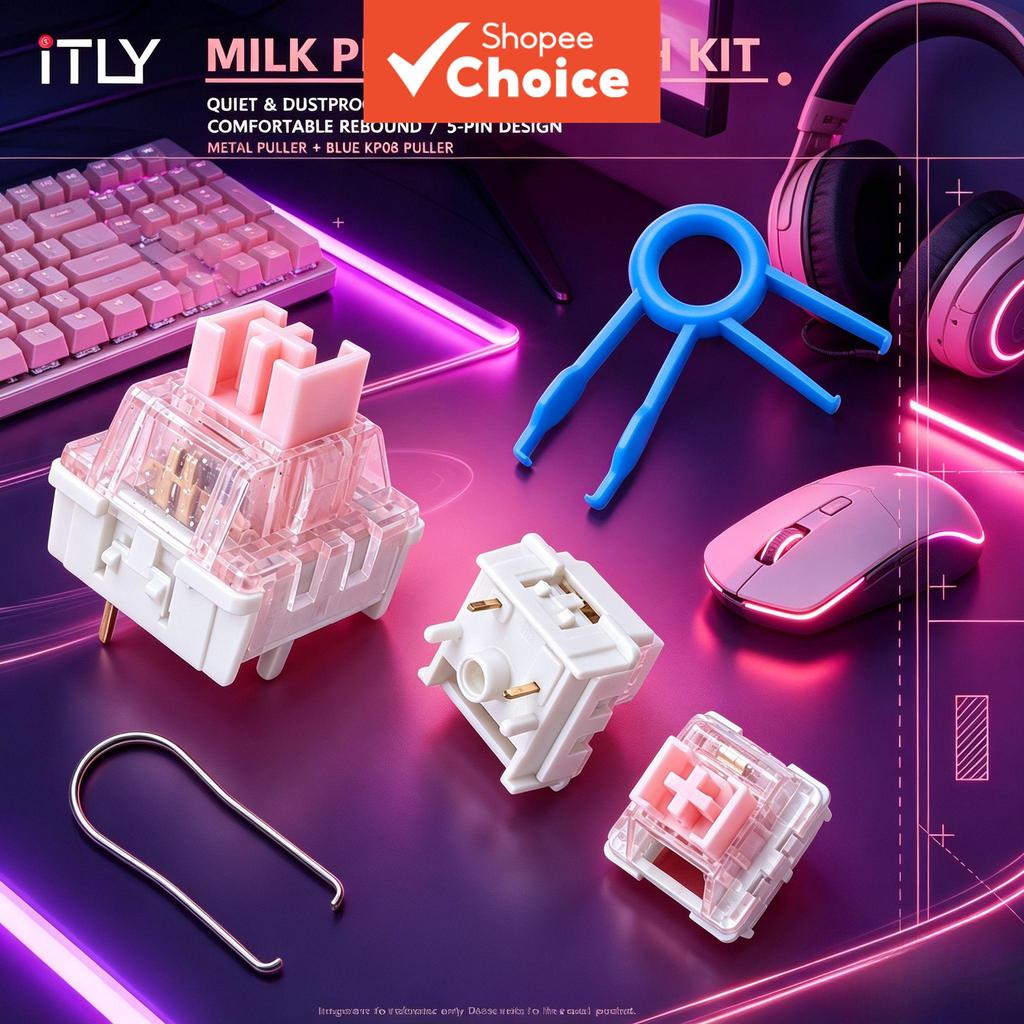 ITLY 5Pin Hot Swap Milk Peach Linear Mechanical Switch Transparent Pink Housing For Custom Keyboard Kit Free Metal