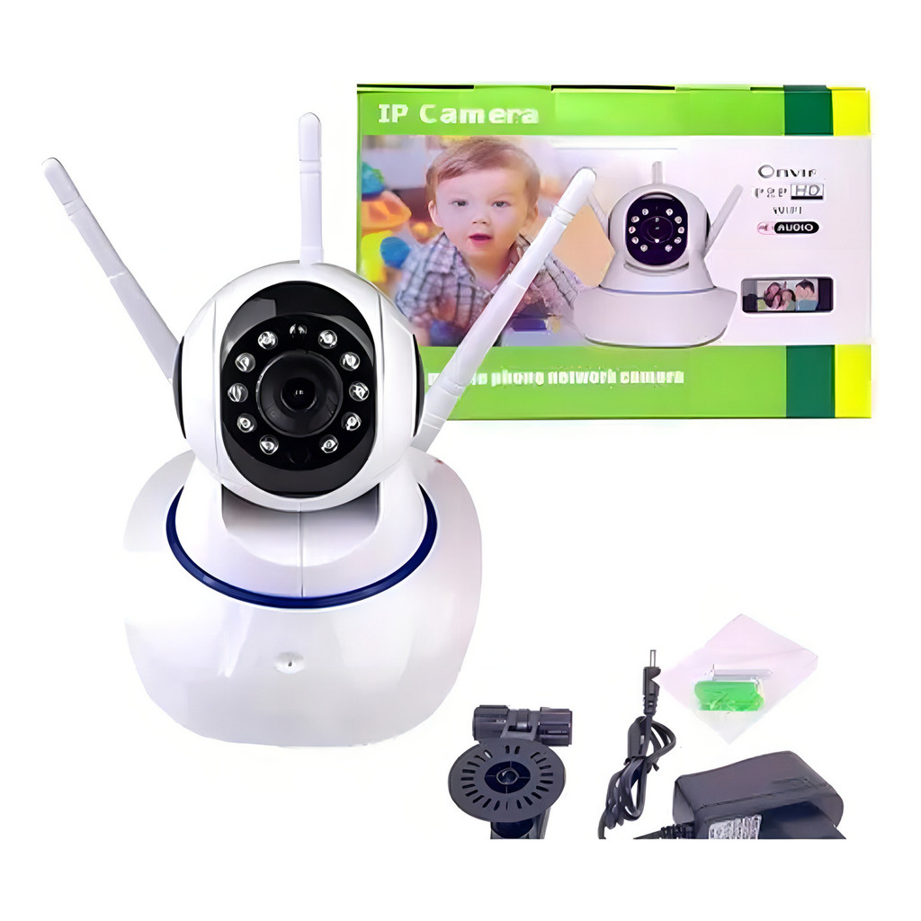 Camera Ip Wifi 3 Antenas Hd Audio Visão Noturna 360º