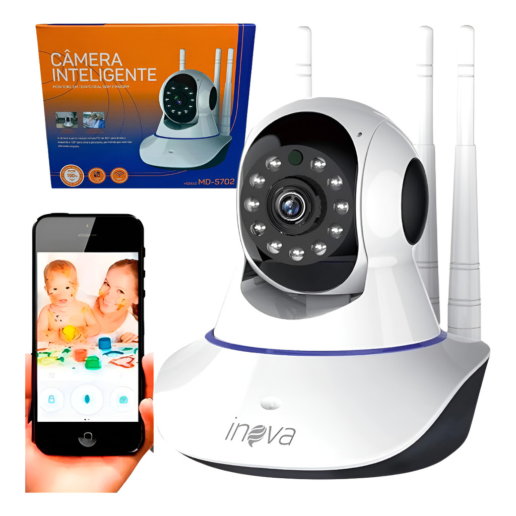 Camera Ip Wifi 3 Antenas Hd Audio Visão Noturna 360º