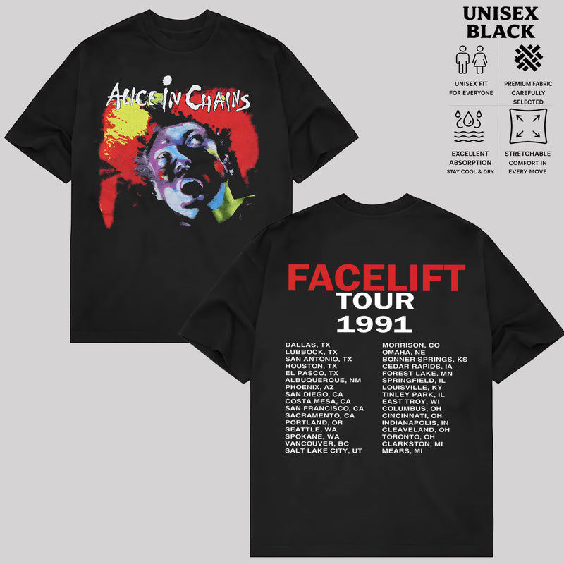 Camiseta Tour Facelift Alice in Chains Retrô Moderna Estilosa Atemporal