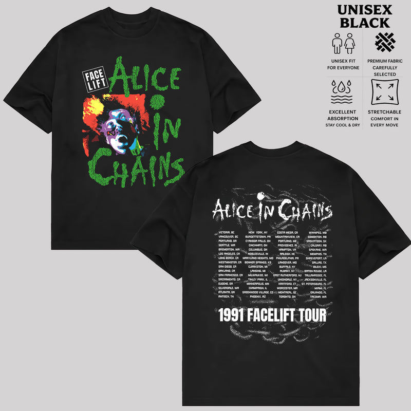 Camiseta Facelift Alice In Chains Tour 1991 Retrô Atemporal Elegante Premium