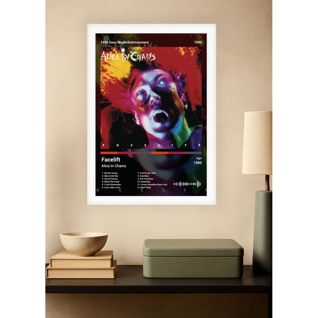 Quadro Alice In Chains Facelift (Dark) -  Branco com Vidro