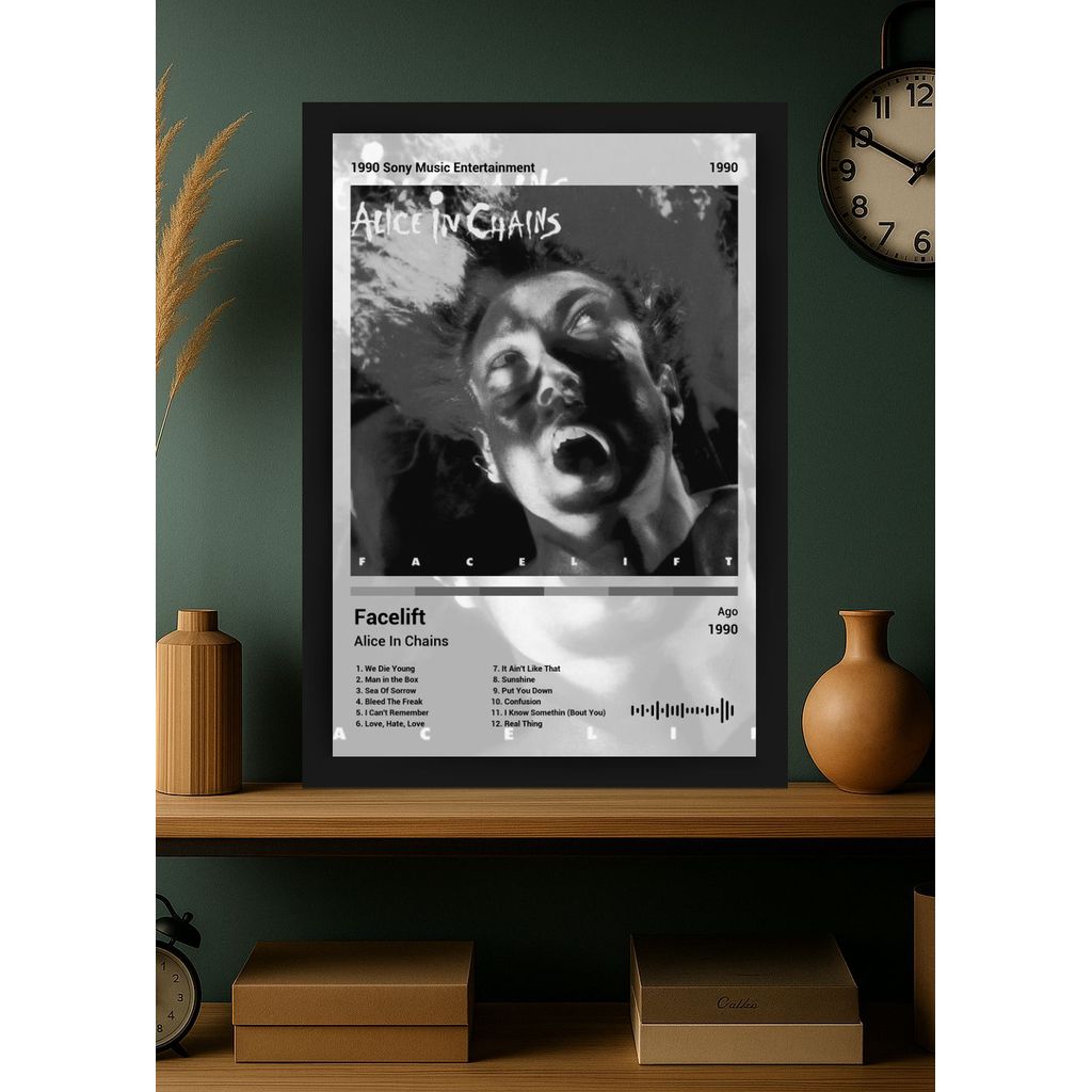 Quadro Alice In Chains Facelift (B&W) - Preto com Vidro