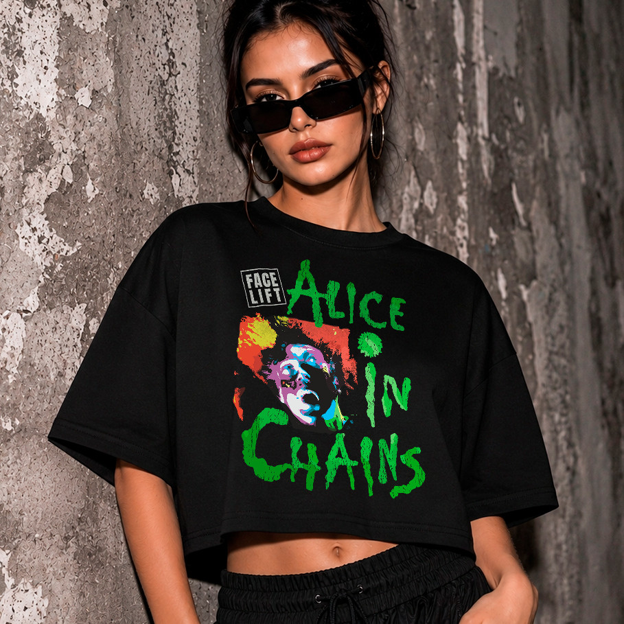 Blusa Cropped Oversized Feminino Algodão Alice Grunge Chains Facelift World Tour Vintage Anos 90