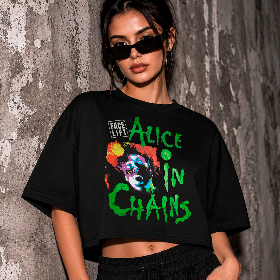 Blusa Cropped Oversized Feminino Algodão Grunge Alice Chains Facelift World Tour Vintage Anos 90