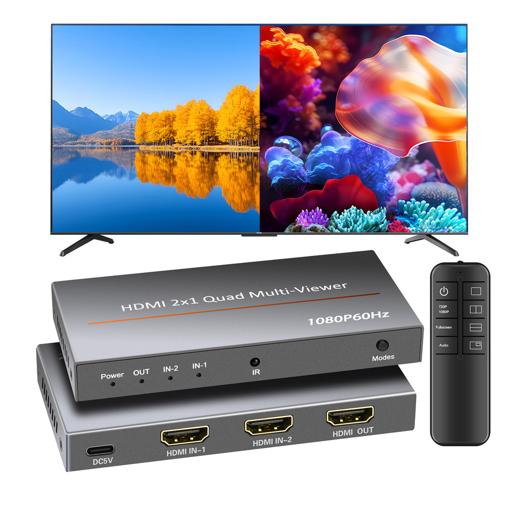 HDMI 2x1 Quad Multi-Viewer 1080P 60Hz 2 Em 1 Saída MultiViewer Switcher Sem Costura 8 Modos De Exibição Para Monitor , H