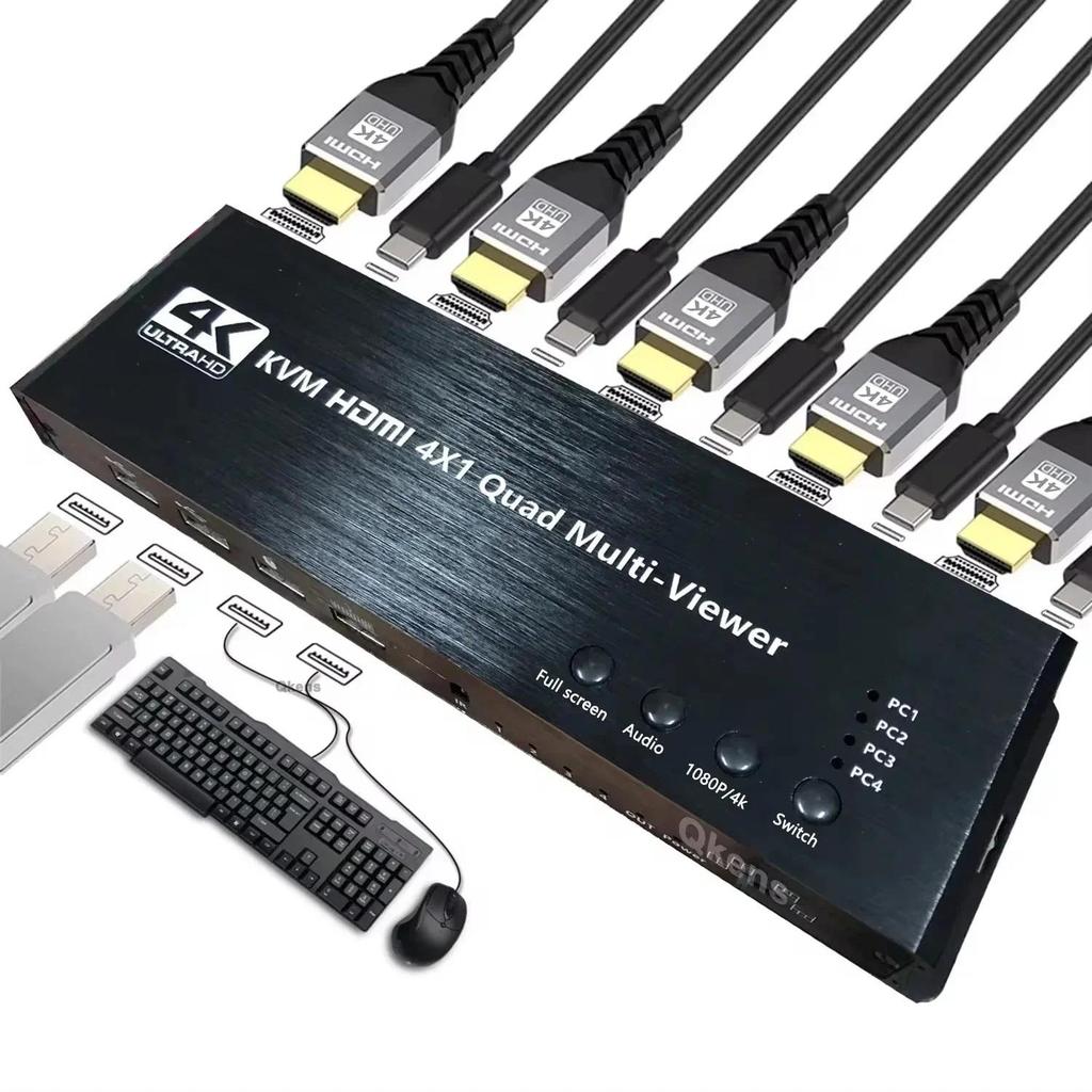 4K 4 Em 1 Saída 1080P KVM HDMI Multiviewer Quad Screen 4x1 Multi-Viewer Interruptor Sem Costura Suporte Mouse Teclado