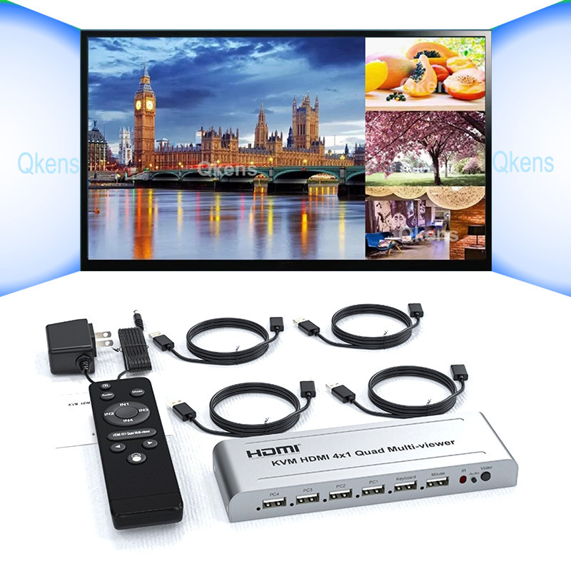 1080P KVM HDMI 4x1 Quad Multi Viewer Suporte Mouse Através De 4 Laptop PC Teclado USB Multivisualizador