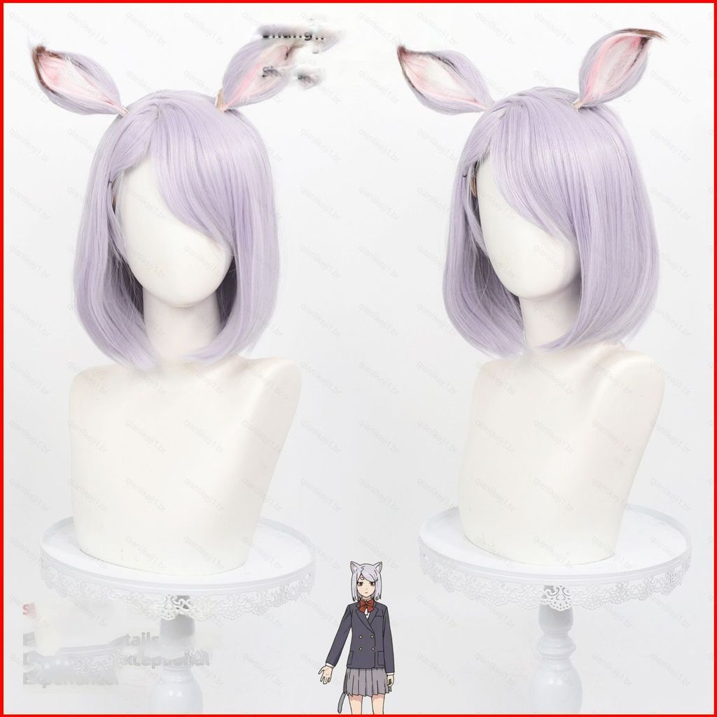 Chainsmoker Gato Cosplay Peruca Curta Imoko Sato Anime Resistente Ao Calor Cabelo Sintético Com Orelhas E Cauda
