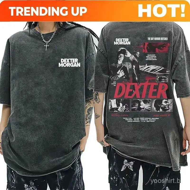 Customization Washed Vintage TV Play Dexter Morgan Graphic T-shirt Men Women Casual Cotton Short Sleeve T-shirts Male Lo