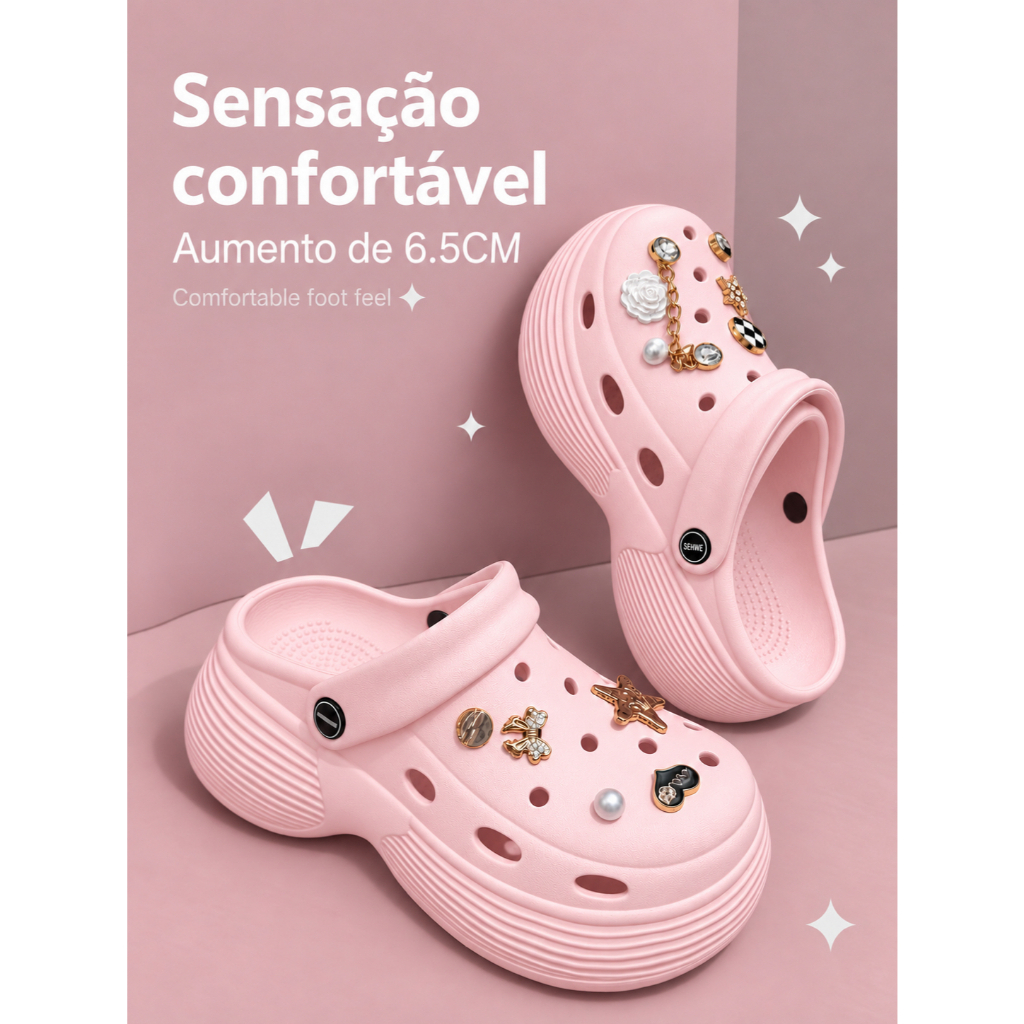 Women's Babouche Sandal in EVA, Lightweight and Comfortable Platform with 10 Accessories for Customization, Style