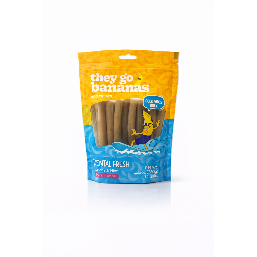 Snack Dental Cães Raças Médias Banana Hortelã 14un 320g Petisco Hálito Fresco Limpeza Dentes