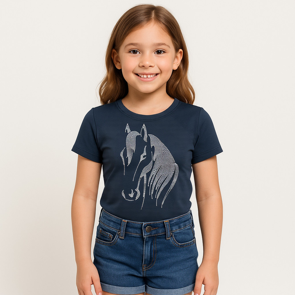 Body Infantil Preto Cavalo em Strass – Suplex Grosso 320g | Conforto e Brilho para Rodeios