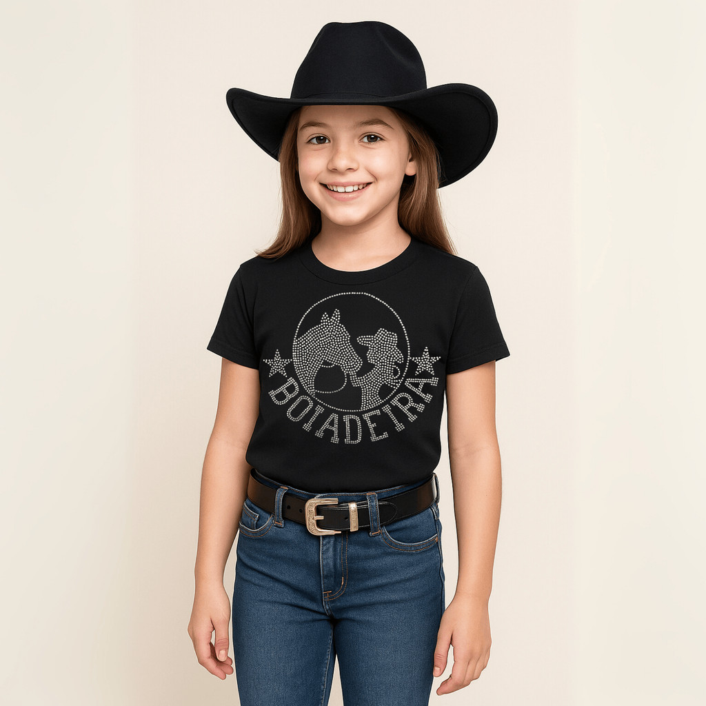 Body Infantil Preto Suplex Grosso 320g | Manga Curta Confortável | Tam. 4 ao 16 | Look Country