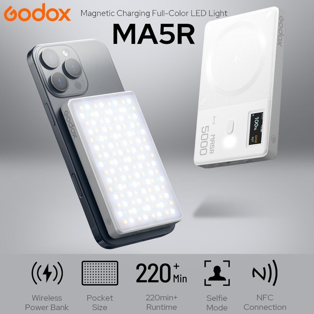 Luminador Led Rgb Godox Ma5r Power Bank Magsafe Selfie Branco
