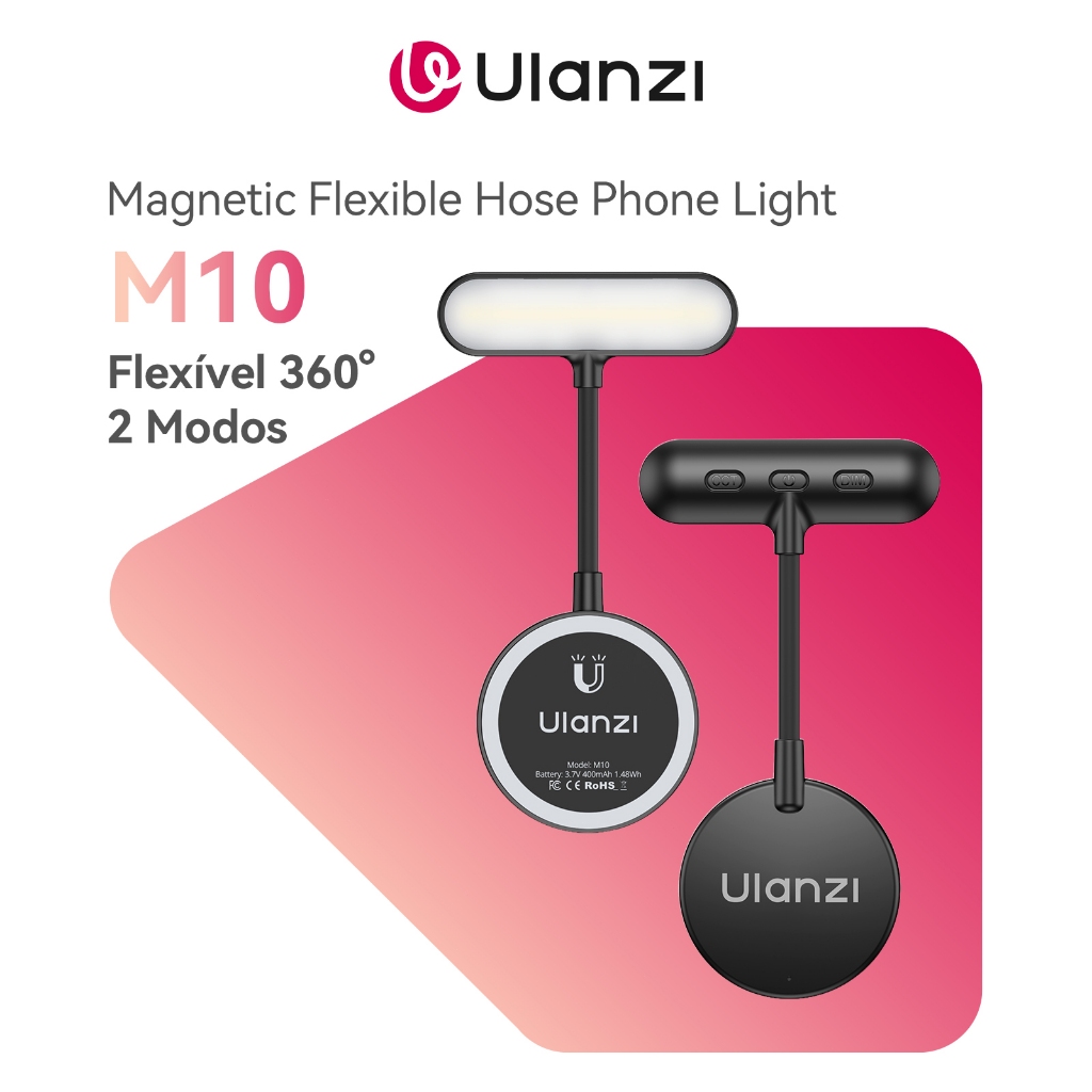 ULANZI M10 Luz Magnética Flexível para Celular Compatível com MagSafe, 2 Modos para Selfie e Leitura