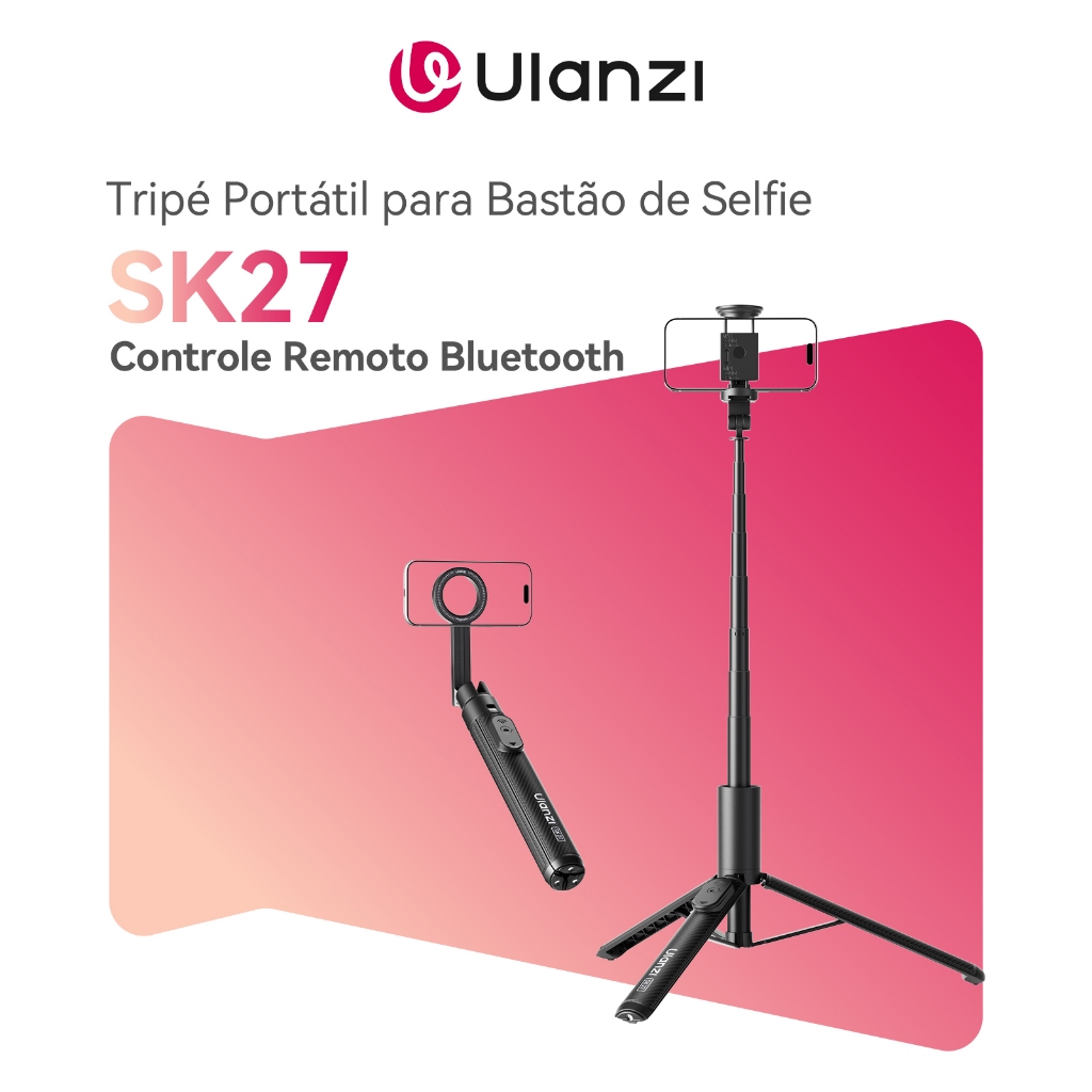 ULANZI SK27 Tripé Portátil para Bastão de Selfie com Controle Remoto Bluetooth MagSafe / Clipe