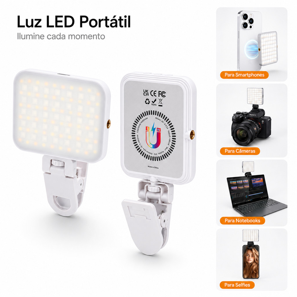 Luz LED RGB Magnética Para Celular MagSafe Selfie Live Vídeo Recarregável USB-C