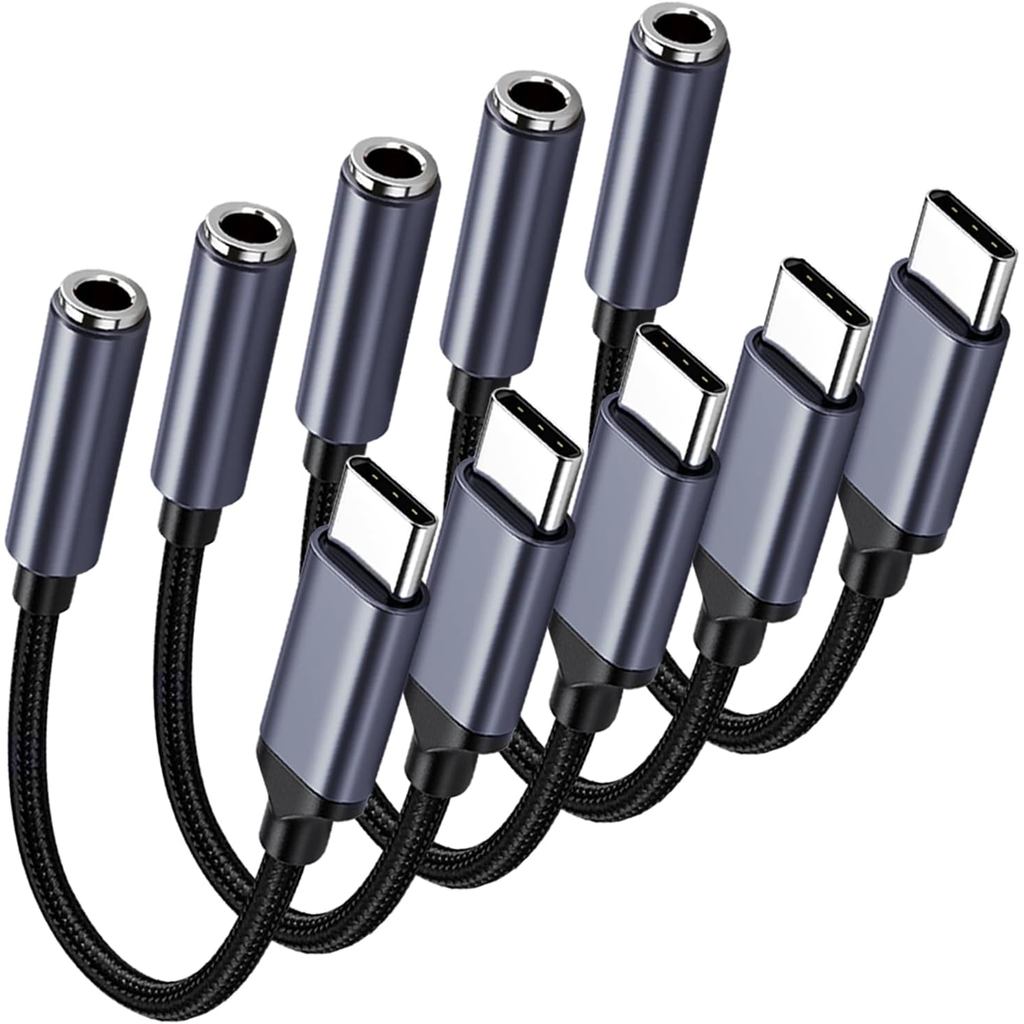 5 Pack USB C to 3.5mm Headphone Jack Adapter Type C Audio Aux Cable Dongle Compatible with iPhone 16/15/15 Plus/15 Pro/1