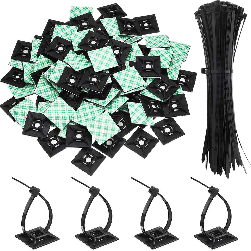 Hicarer 100 Pack Adhesive Clips for Wire Zip Tie Holder Mounts Self Adhesive Cable Base Holders Black Multi Purpose Cord