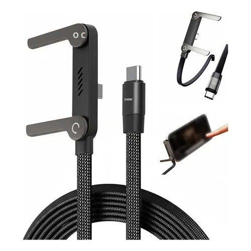 Cabo Carregamento Super Rápido Type-c 240w Com Suporte Em Pé Preto