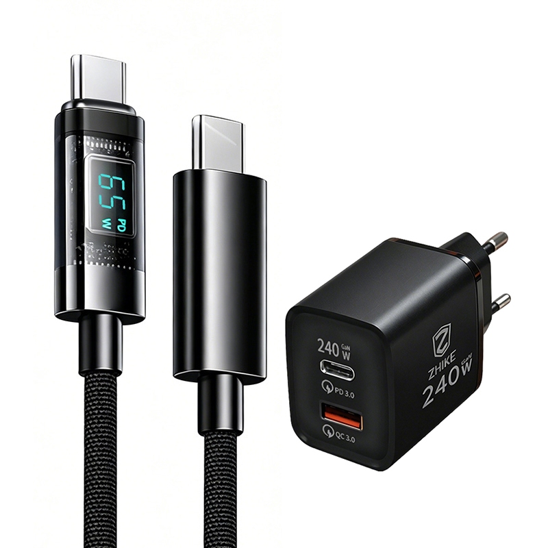 Carregador 240W ZHIKE Kit Tipo C PD Cabo GaN Carregamento Rápido Adaptador USB-C Carregador de Parede Turbo Super Rápido