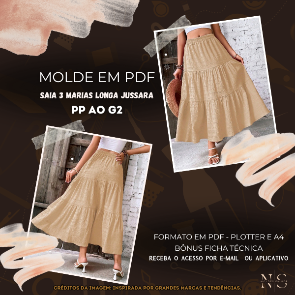 ✨NS Molde em PDF - Saia 3 Marias Longa Jussara ID 3921595✨