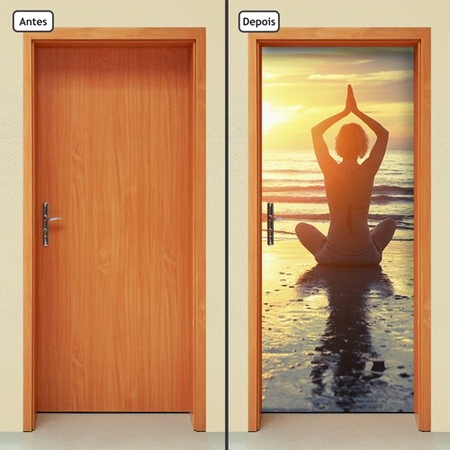 Adesivo Decorativo de Porta Parede Vidro Casa Academia Fitness Yoga Ioga Buda