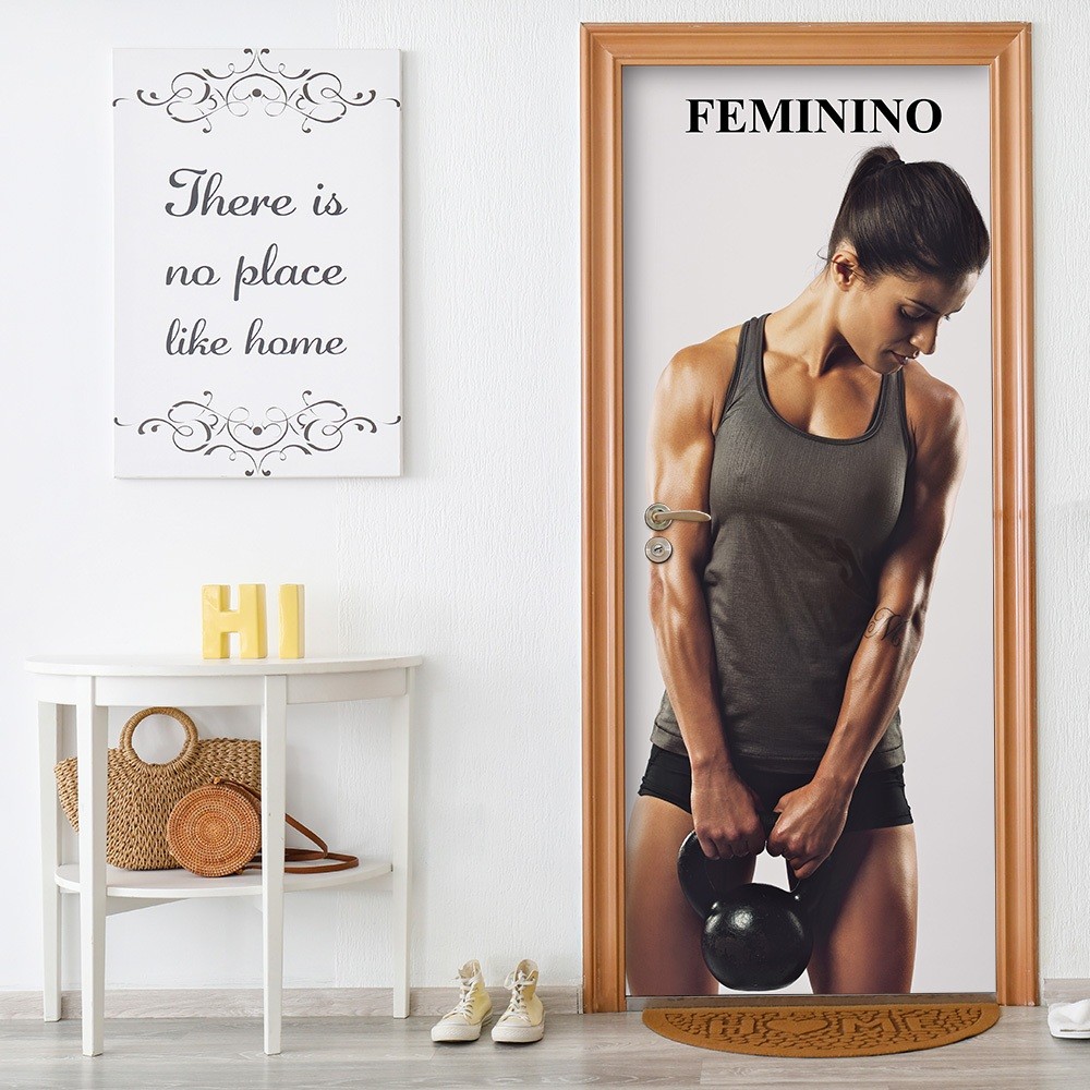 Adesivo Decorativo de Porta Academia Fitness Banheiro Vestiário Feminino - 2777mlpt