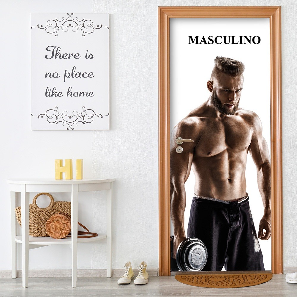 Adesivo Decorativo de Porta Academia Fitness Banheiro Vestiário Masculino - 2778mlpt