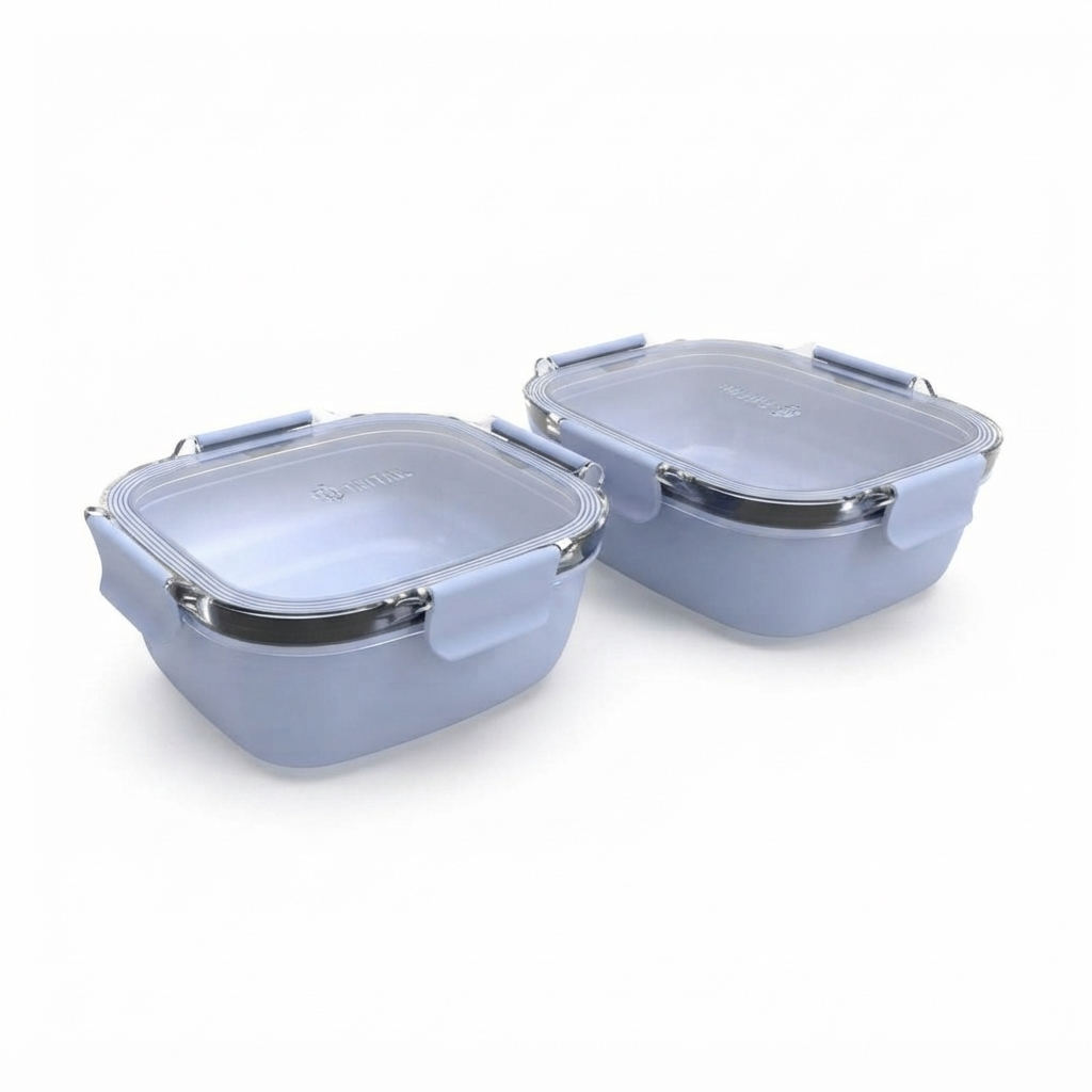 Marmita Hermética Duobox Azul com Divisória Pote Lunch Box Comida Almoço Trabalho Escola Fitness Dieta Porta Refeição