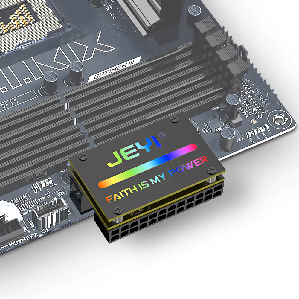 Adaptador ATX 24 Pinos 90° RGB JEYI 18 Modos LED para Placa-Mãe Desktop Cable Management PC