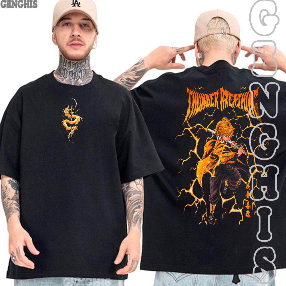 Camiseta Zenitsu Agatsuma Thunder Breathing Demon Slayer Anime Manga Camisa Basica e Oversized Algodão