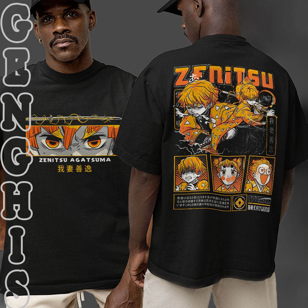 Camiseta Basica e OVERSIZED Zenitsu Agatsuma Breathing Thunder Lighting Demon Slayer Anime Unissex