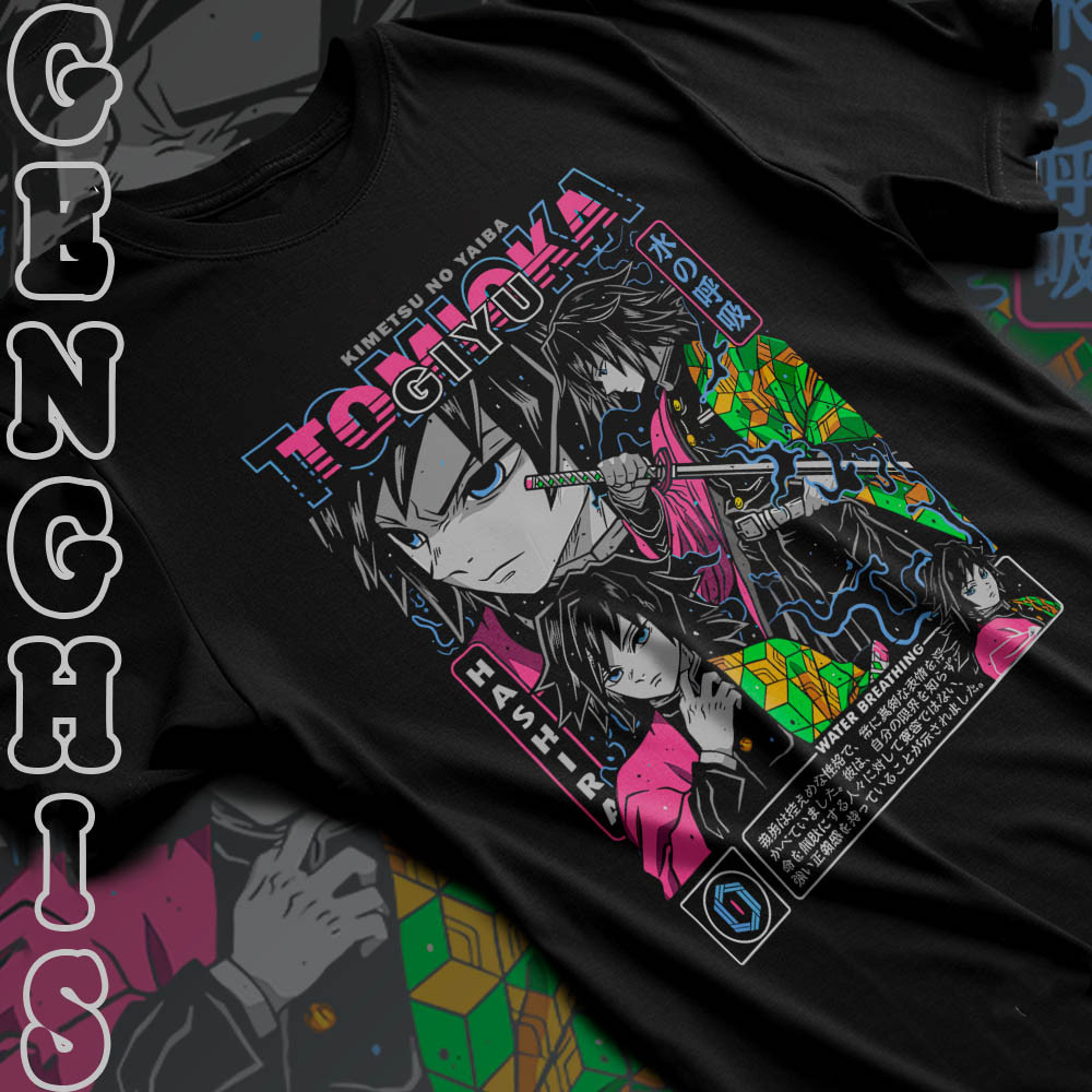 Camiseta Basica Algodao Giyu Tomioka Water Breathing Demon Slayer Unissex Camisa Anime Hashira