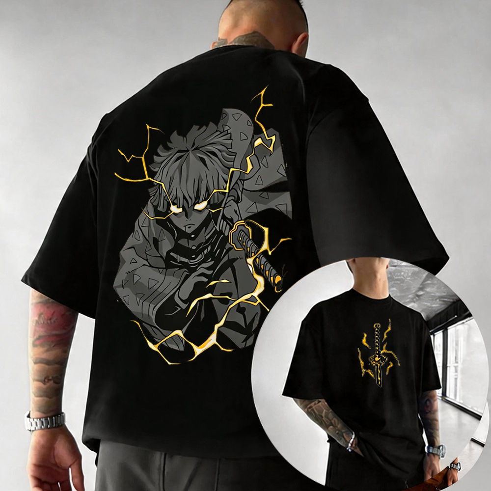 Camiseta Basica e OVERSIZED Zenitsu Agatsuma Thunder Breathing Demon Slayer Anime Unissex