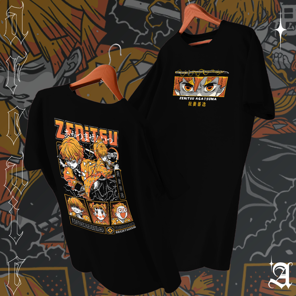 Camiseta Basica Algodao Zenitsu Agatsuma Breathing Thunder Eyes Lighting Demon Slayer Tee Unissex