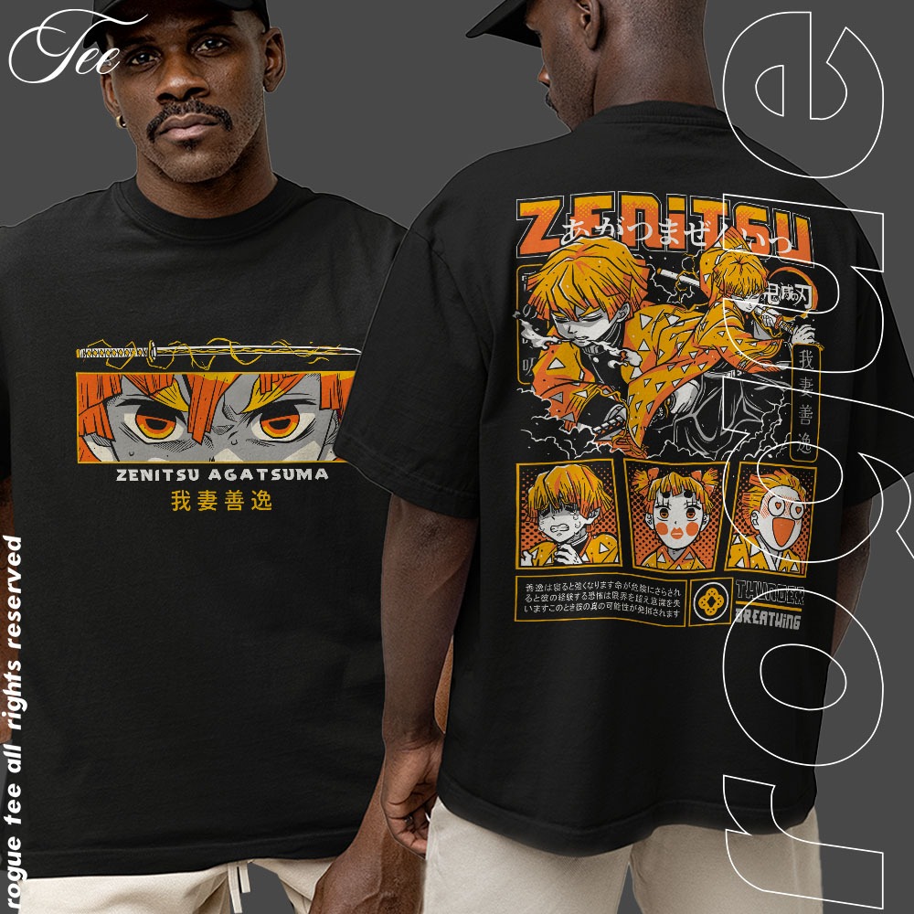 Camiseta Basica e OVERSIZED Zenitsu Agatsuma Breathing Thunder Eyes Lighting Demon Slayer Anime Unissex