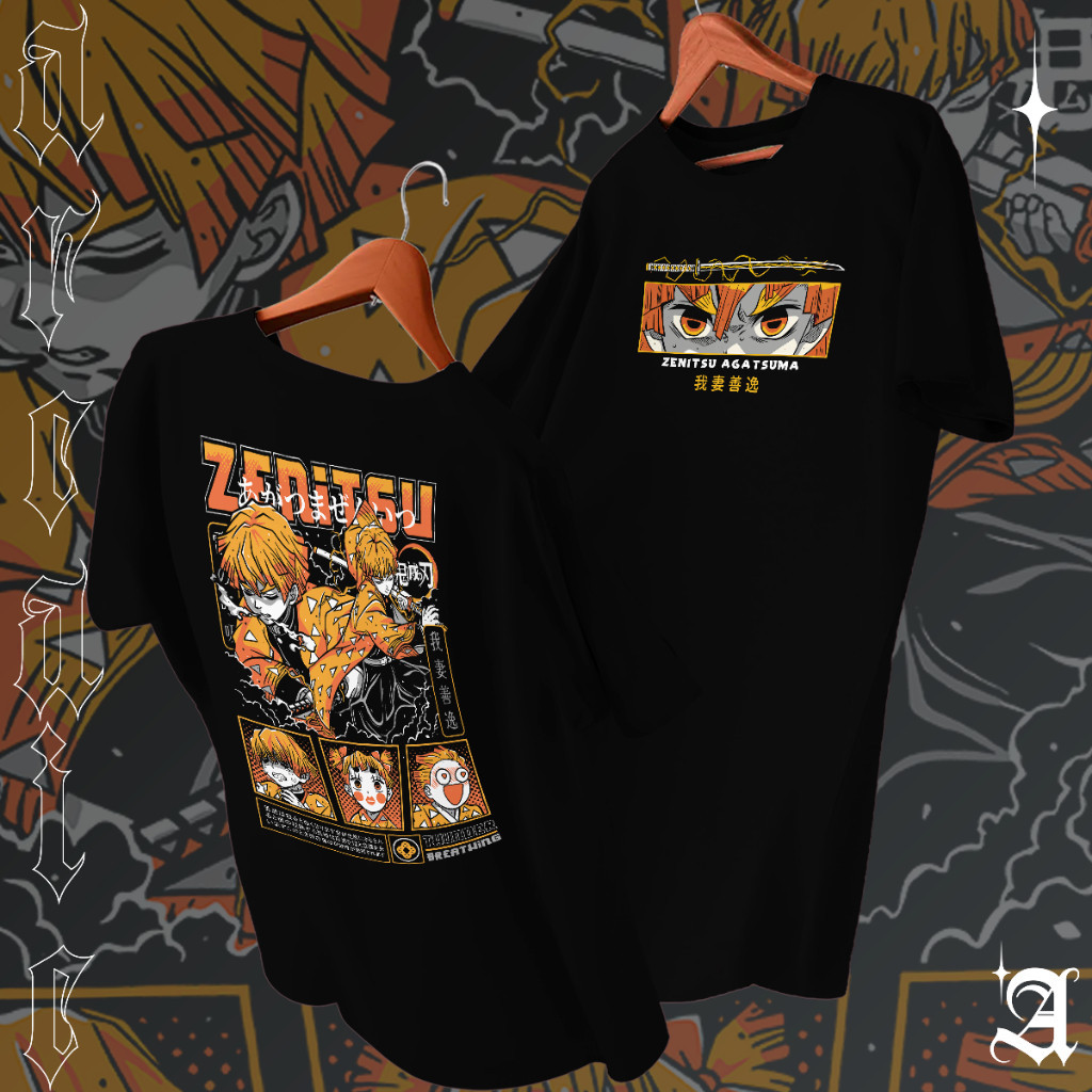 Camiseta Basica Algodao Zenitsu Agatsuma Breathing Thunder Eyes Lighting Demon Slayer Tee Unissex