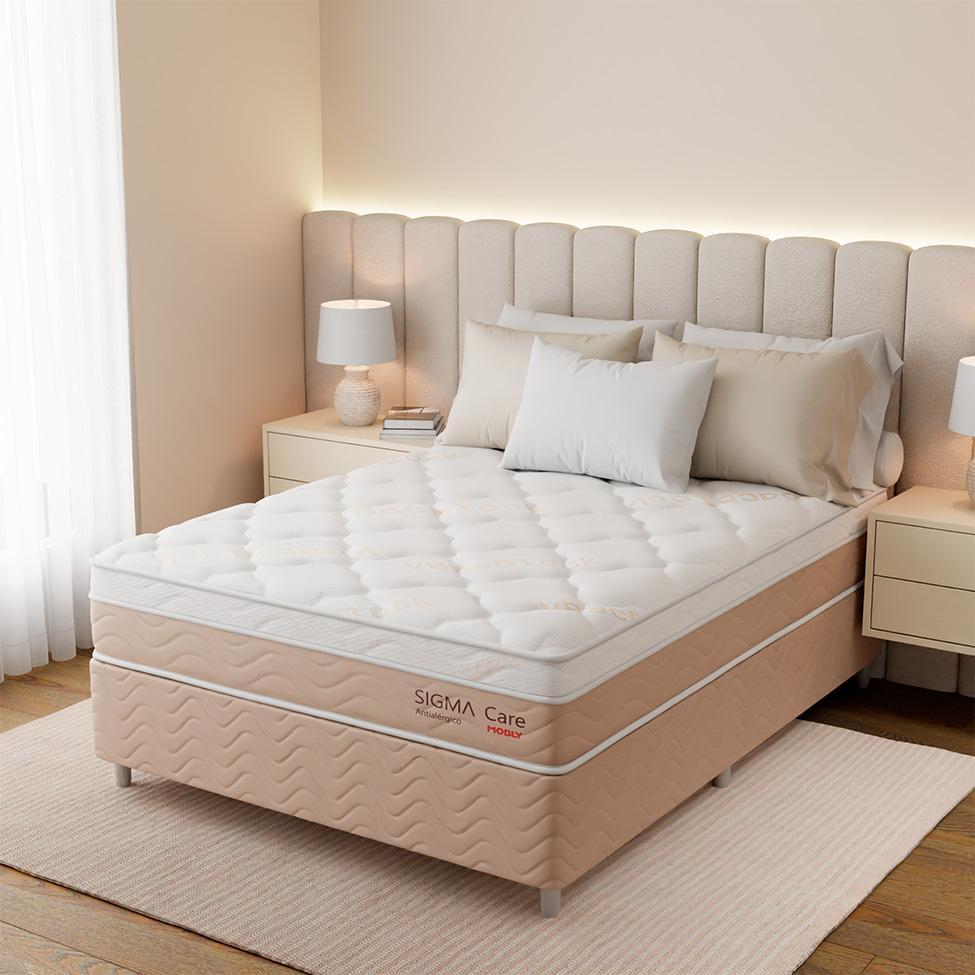 Cama Box com Colchão Viúva Sigma Care (23x128x188) Bege e Branco