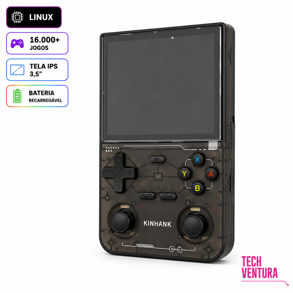 Console Game Portátil Retrô Kinhank K36 Linux 64GB com 16000+ Jogos Tela IPS 3,5 Polegadas 1GB RAM Novo