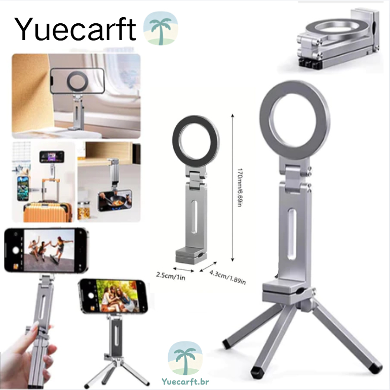 Suporte Para Telefone Com Tripé Magnético Dobrável 360 ° Portátil Giratório Travel Video Shooting Des