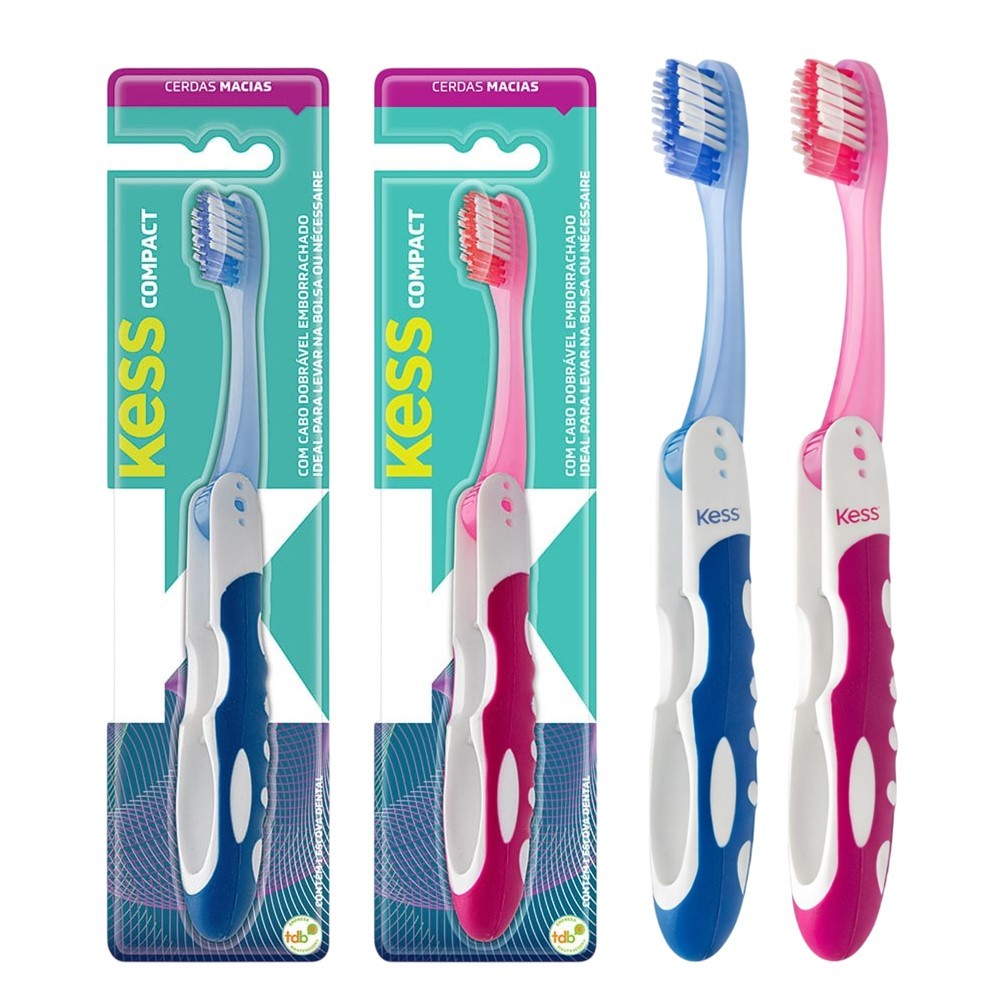 Escova de Dentes de Viagem Cabo Dobrável Cerdas Macias Compact Plus Kess
