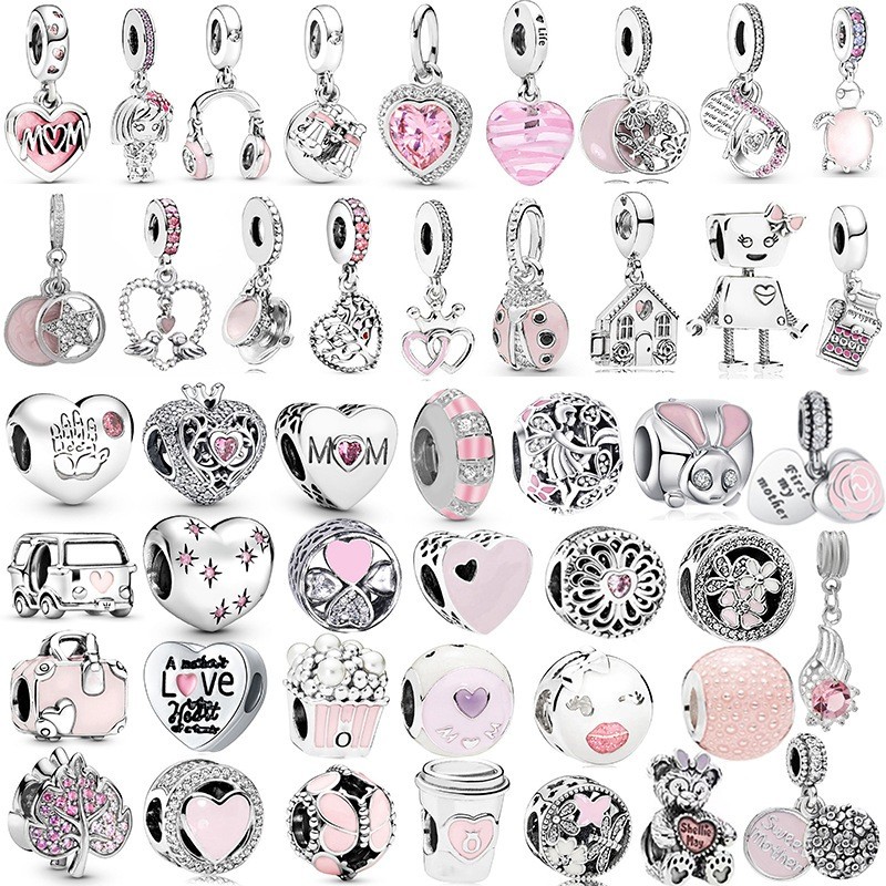 Pulseira clássica Panjia rosa com pingente de mãe, fone de ouvido de liga metálica pulseira faça você mesmo com miçangas