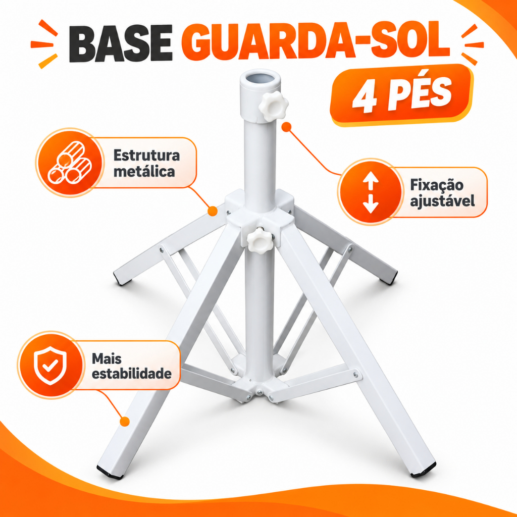 Base para Guarda-Sol com 4 Pés Suporte Metálico Reforçado Ajustável