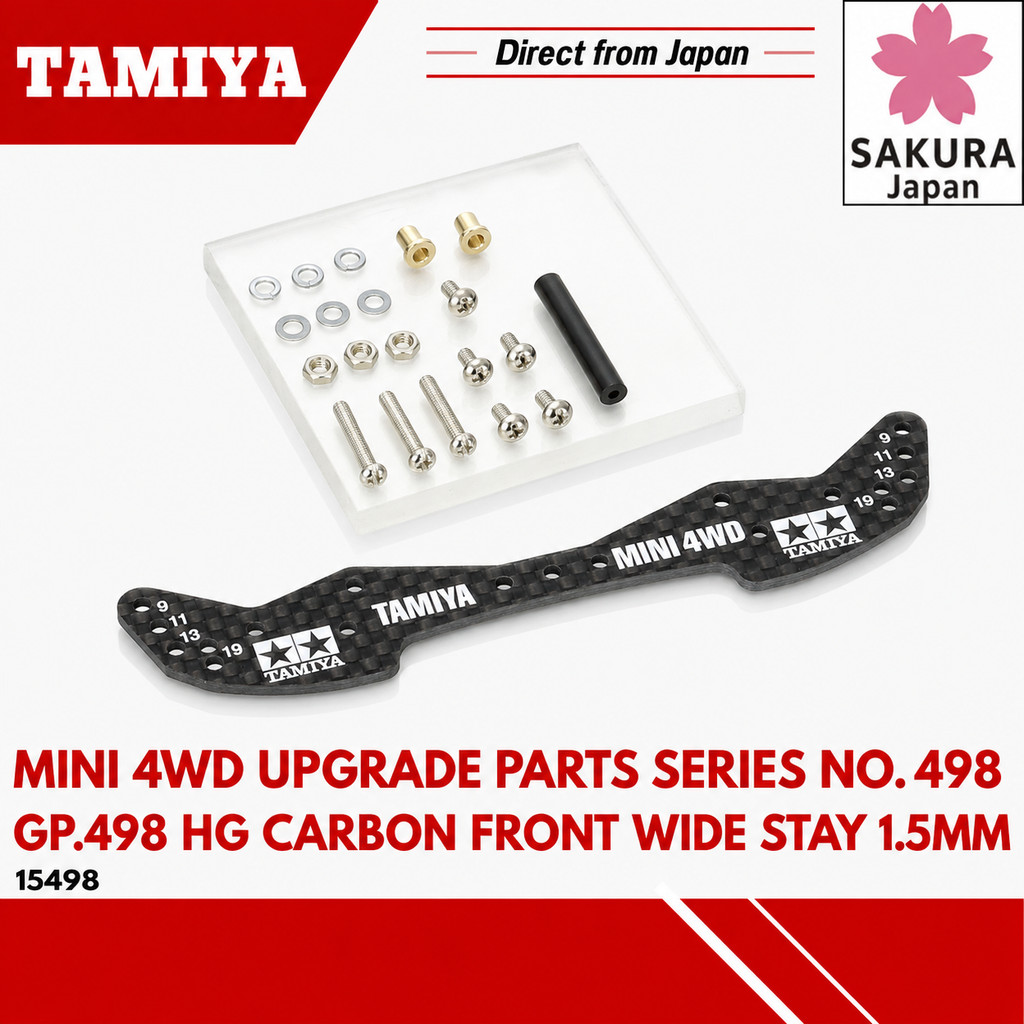 Tamiya Mini 4WD Upgrade Parts Series No. 498 GP.498 HG Carbon Front Wide Stay 1.5mm 15498