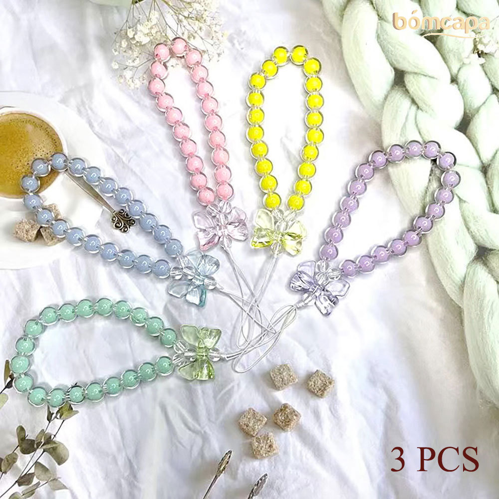 3KIT Pingente De Telefone Celular Silicone Contas Pulseira Chaveiro Fofo Para Meninas Bow Bead Bracelet Anti-Perda SL004